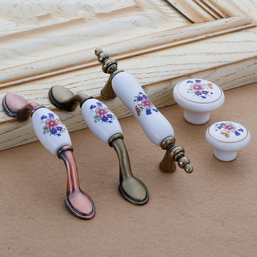 Colorful Ceramic flower Cabinet Knobs