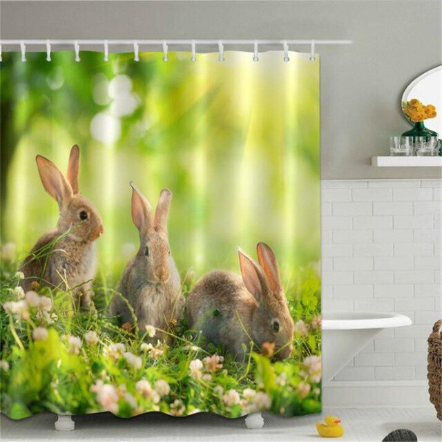 Rabbit Owl 3D Printed Shower Curtains