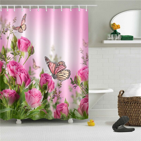 Flower butterfly 3D Printed Shower Curtains