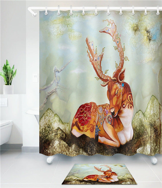 Cartoon deer 3D Printed Shower Curtains