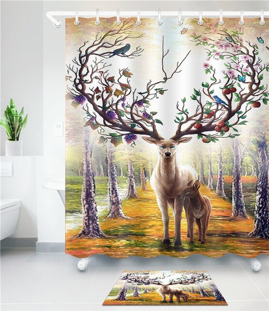 Cartoon deer 3D Printed Shower Curtains