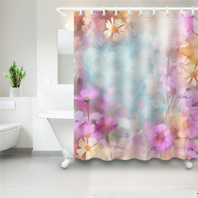 Plants Flower 3D Printed Shower Curtains