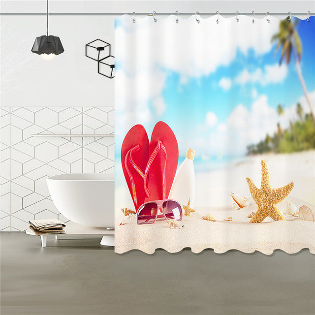 Seascape Shell Starfish 3D Printed Shower Curtains