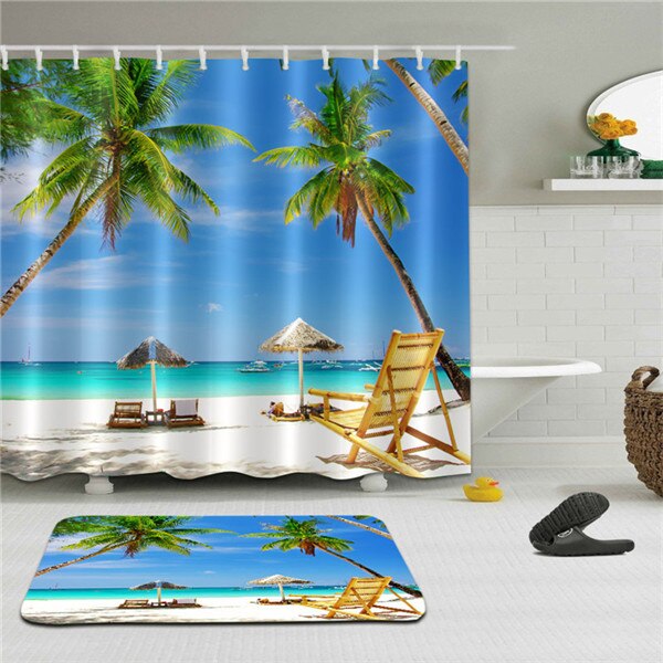 Seascape Shell Starfish 3D Printed Shower Curtains